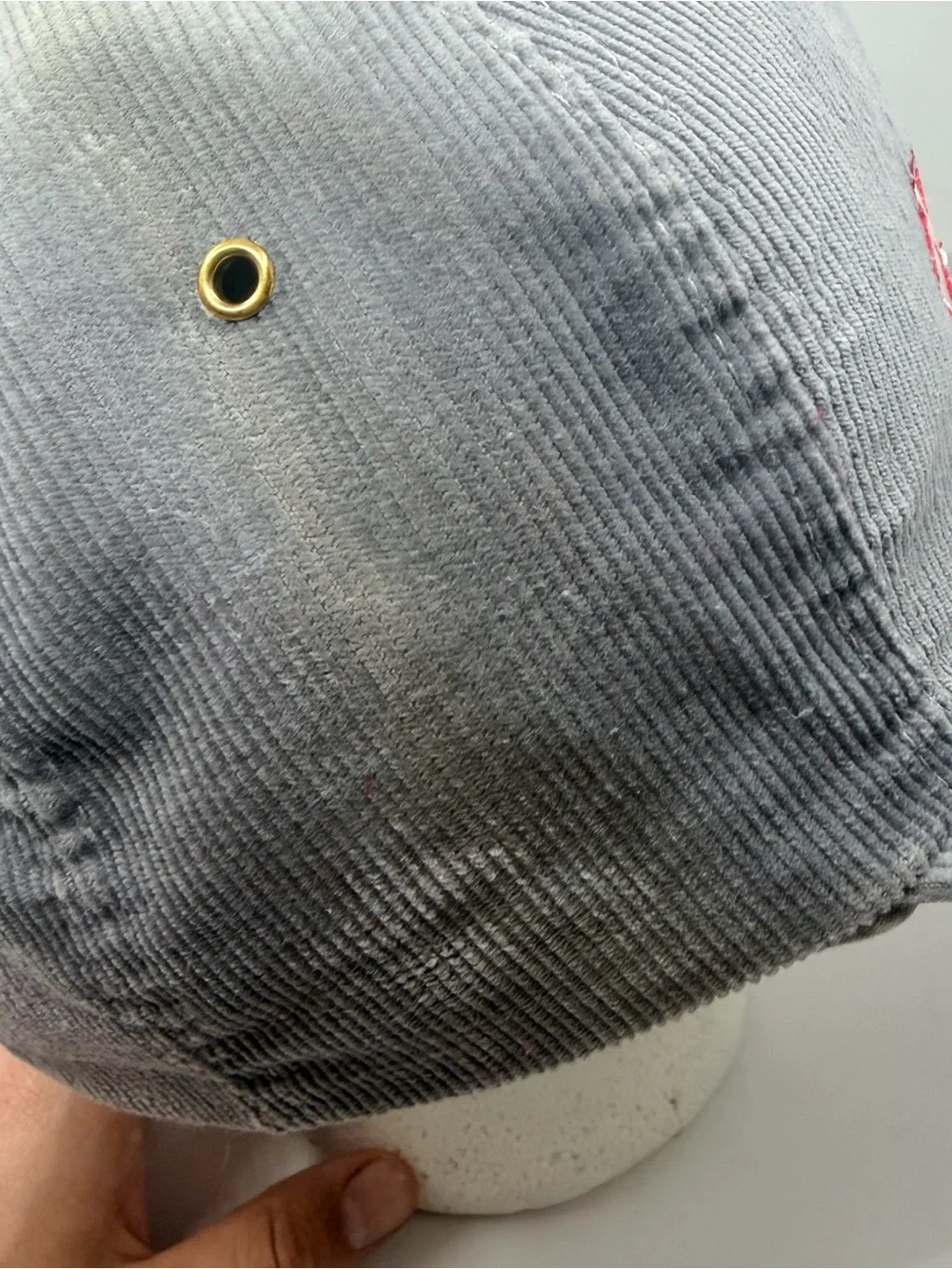 Vintage Morton Buildings Gray Corduroy USA Made Size-A-just SnapBack Cap